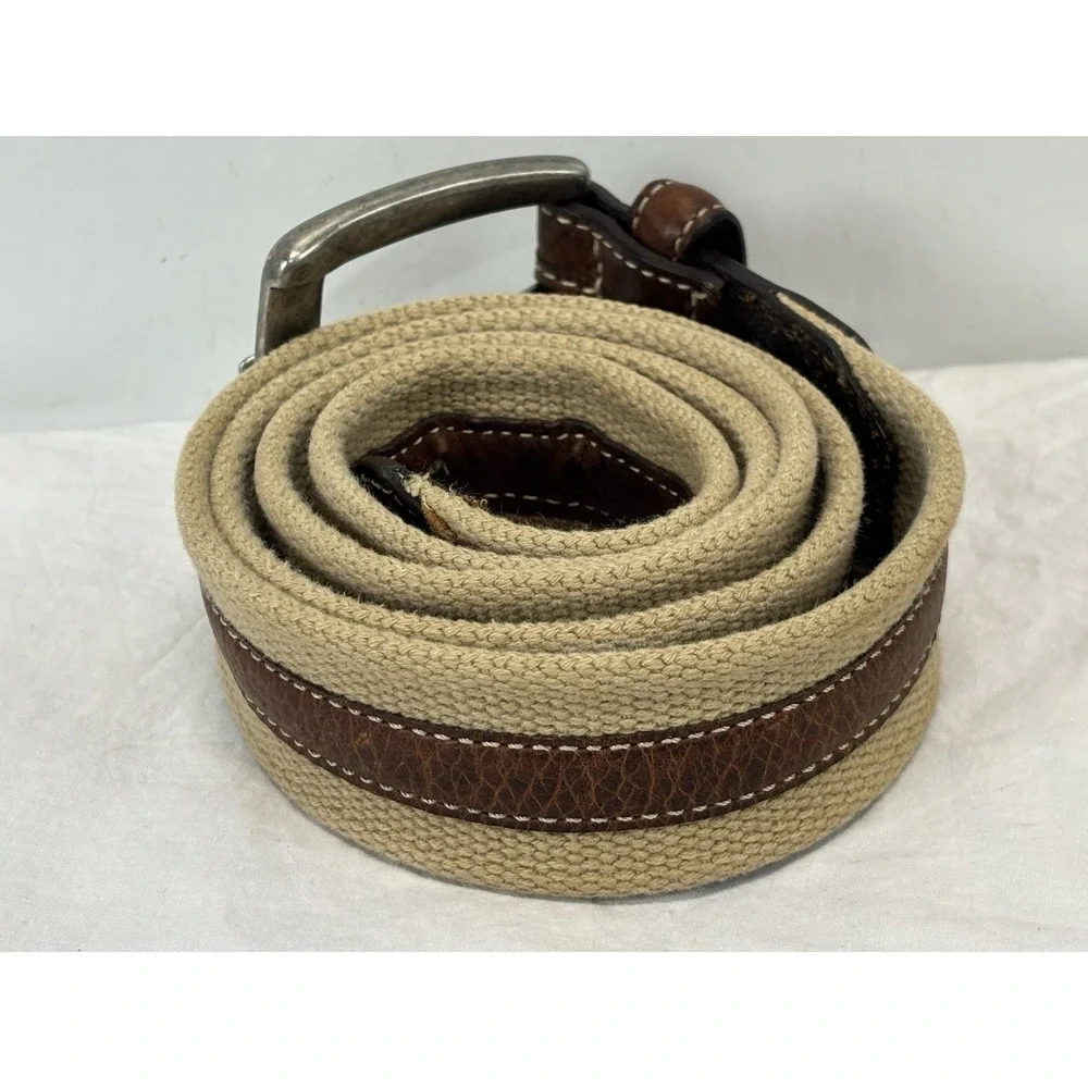 Tommy Bahama Canvas & Leather Belt Men's 40 Tan Brown Preppy Classic